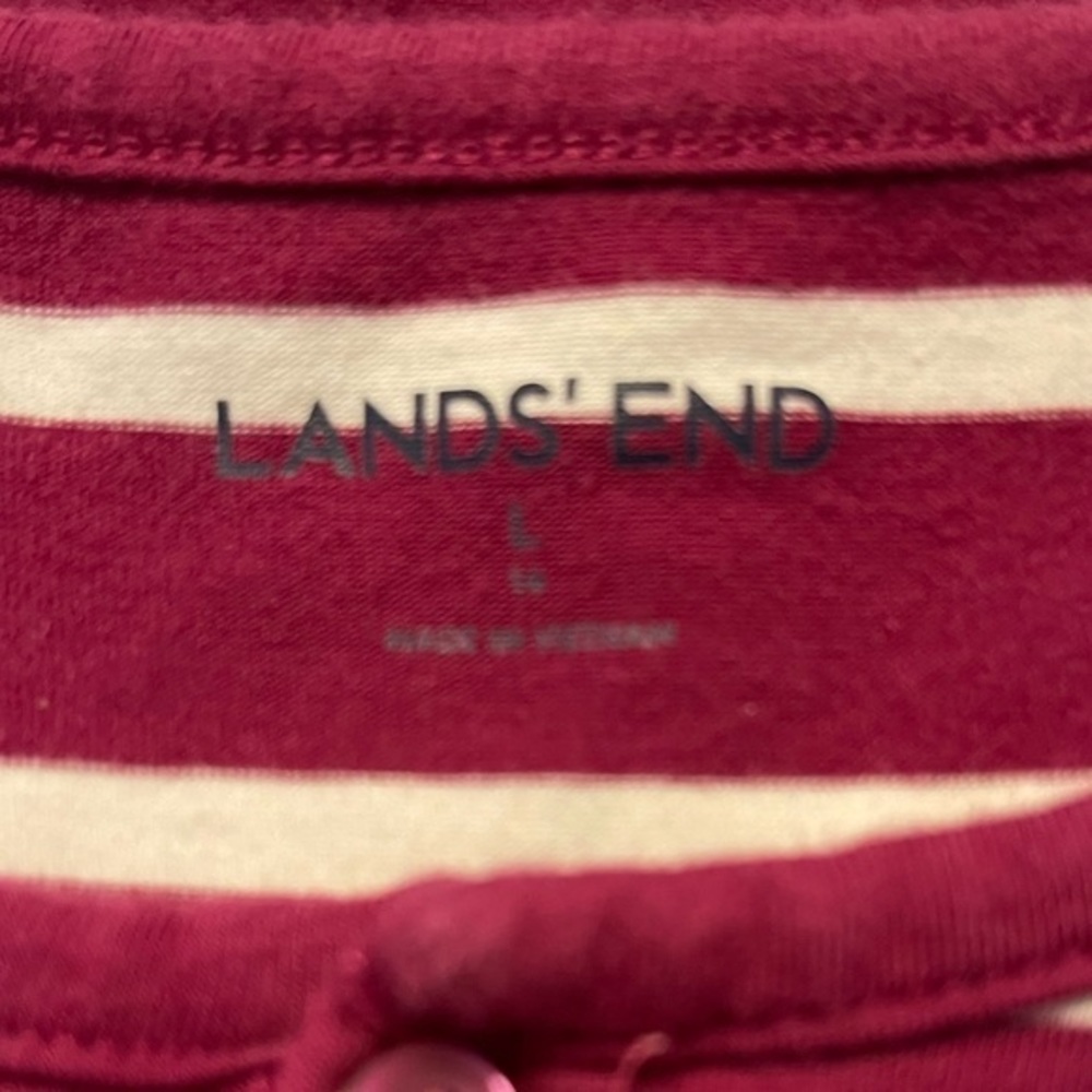 Lands’ End L raspberry pink/white stripe buttoned A line long sleeve top - Picture 2 of 6